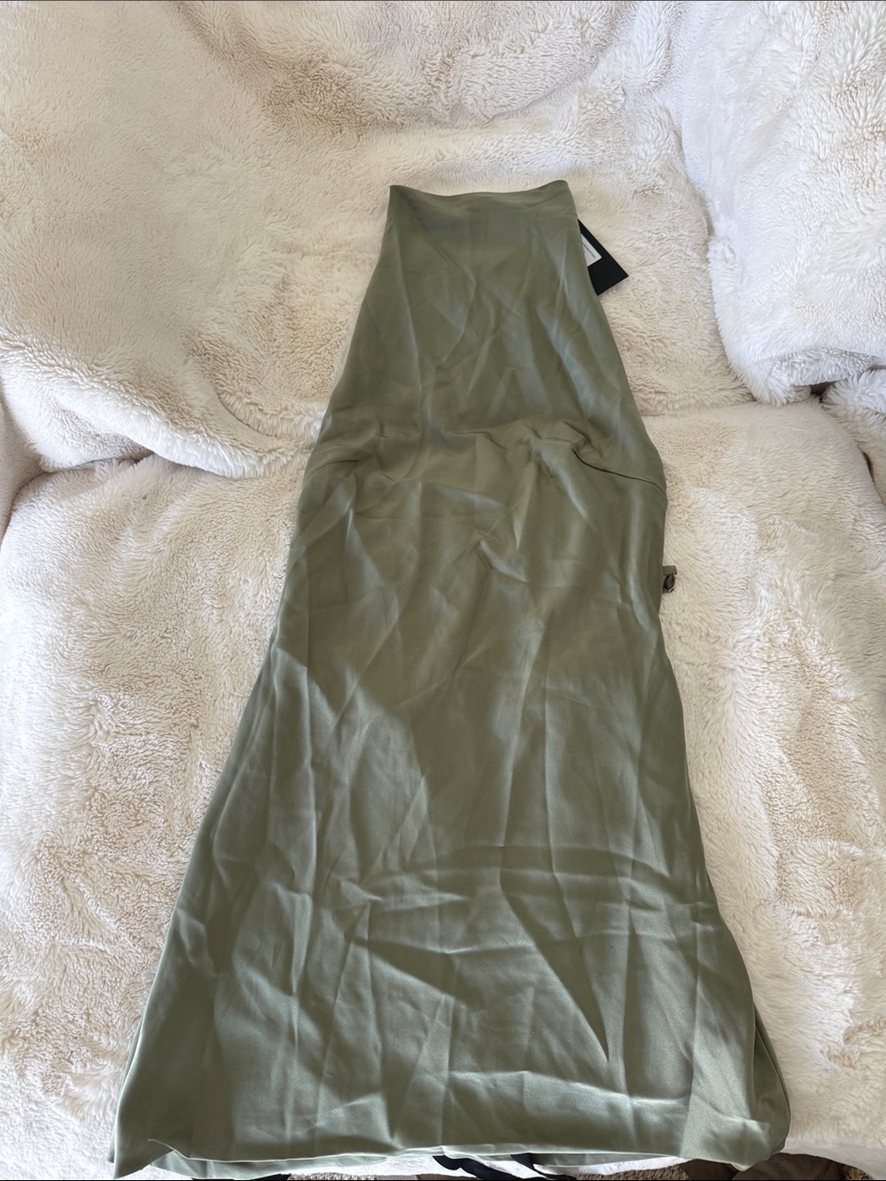 White Fox Sage Green High Neck Satin Mini Dress